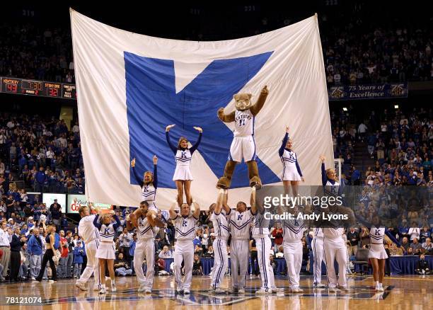 The Kentucky Wildcats cheerleaders perform during the game against the Stony Brook Seawolves on November 27, 2007 at Rupp Arena in Lexington,...