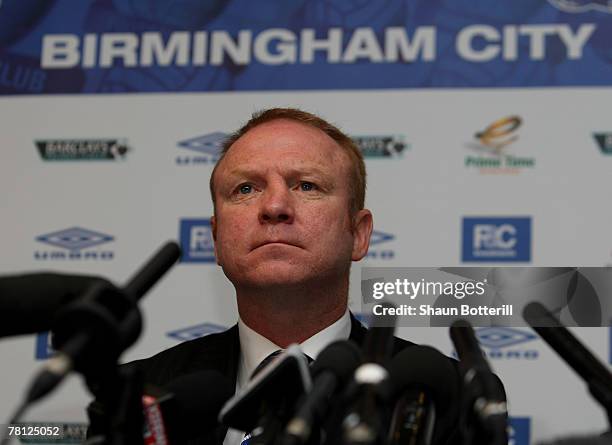 Alex McLeish, the new manager of Birmingham City talks to the media at a Press Conference at St Andrews on November 28, 2007 in Birmingham, England....