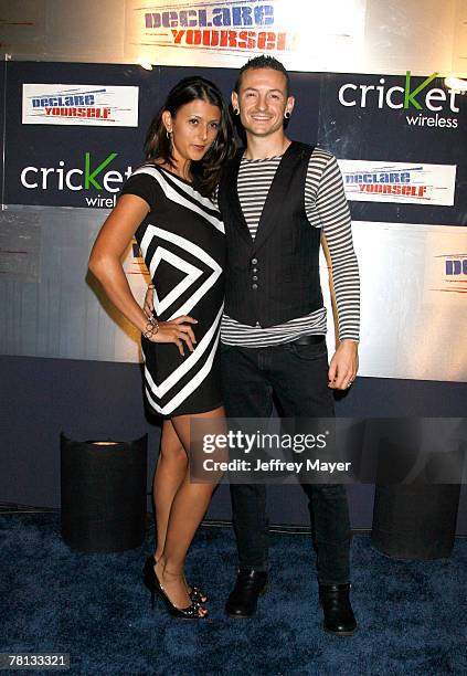 Musician Chester Bennington of Linkin Park and wife Talinda Bennington arrive at the Declare Yourself 2007 event held at the Wallis Annenberg...