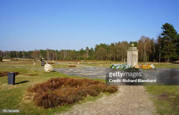 The Jewish Memorial at the former Bergen-Belsen German Nazi concentration camp in Lower Saxony, Germany, 2014. The site is now a museum and memorial.