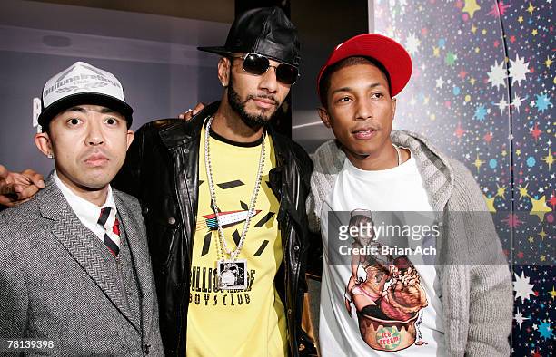 Designer Nigo, rapper Swizz Beatz, and musician Pharell Williams at the Billionaire Boys Club / Ice Cream Flagship Store Opening on November 28 in...