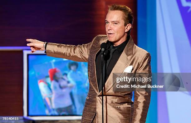 Actor/singer David Cassidy speaks onstage during the 9th annual Family Television Awards held at the Beverly Hilton Hotel on November 28, 2007 in Los...