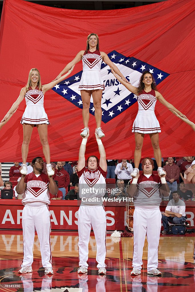 Arkansas Razorbacks Cheer Cheerleaders of the Arkansas Razorbacks perform during their game ...