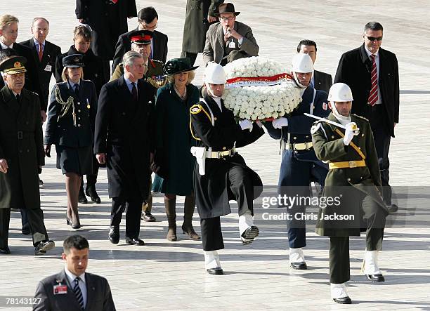 Camilla, Duchess of Cornwall and Prince Charles, Prince of Wales attend a wreath laying at the Anitkabir of the founder of modern Turkey Mustafa...