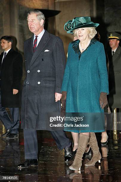 Camilla, Duchess of Cornwall and Prince Charles, Prince of Wales attend a wreath laying at the Anitkabir of the founder of modern Turkey Mustafa...