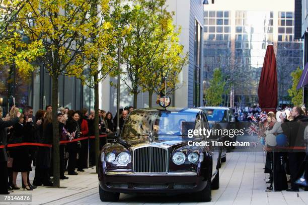 Queen Elizabeth II and Prince Philip, Duke of Edinburgh arrive in the centre of Milton Keynes to visit 'thehub:mk' a newly built mixed-use...