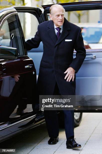 Prince Philip, Duke of Edinburgh arrives in the centre of Milton Keynes to visit 'thehub:mk' a newly built mixed-use development with a central...