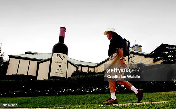 The "Big Wine Bottle" is seen on February 14, 2006 in Pokolbin, Australia. There are now close to 150 "Big Things" around Australia. The trend began...