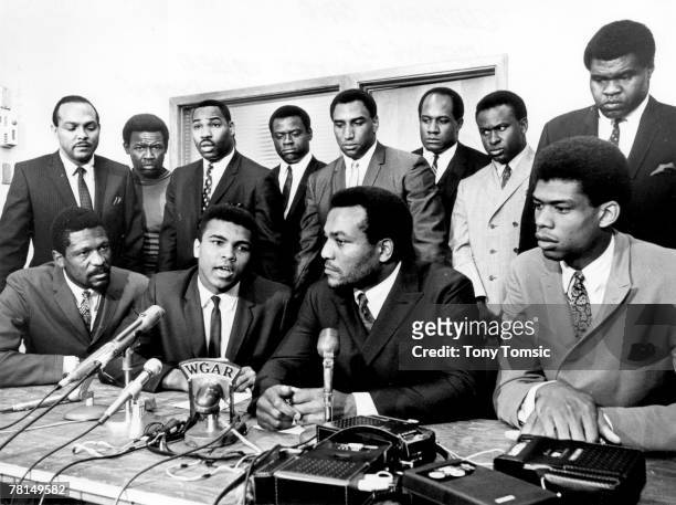 Former Cleveland Browns Hall of Fame running back Jim Brown presides over a meeting of top African-American athletes on June 4 to show support for...
