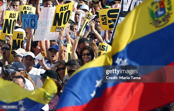 Opposition supporters attend a rally protesting a referendum on changes to the Constitution introduced by Venezuela's President Hugo Chavez November...