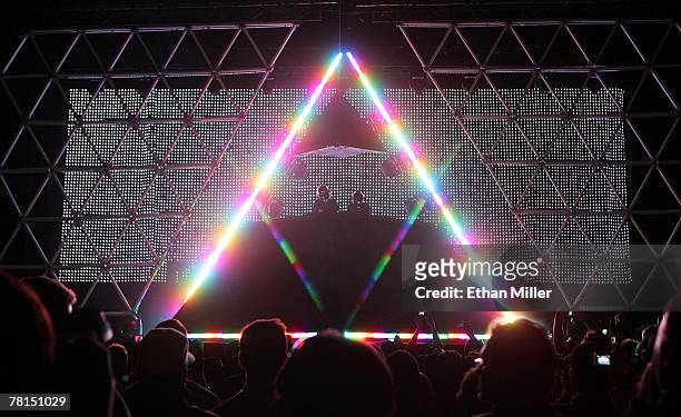 Guy-Manuel de Homem-Christo and Thomas Bangalter of Daft Punk perform during the Vegoose music festival at Sam Boyd Stadium's Star Nursery Field...