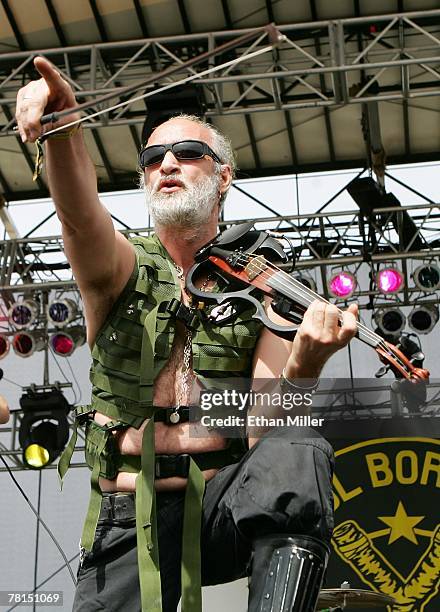 Sergey Ryabtsev of the band Gogol Bordello performs during the Vegoose music festival at Sam Boyd Stadium's Star Nursery Field October 27, 2007 in...