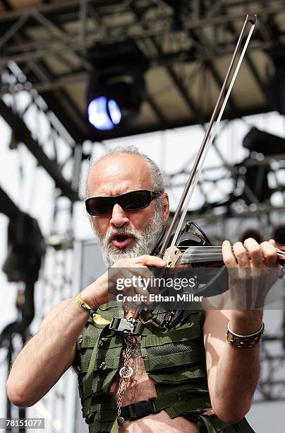 Sergey Ryabtsev of the band Gogol Bordello performs during the Vegoose music festival at Sam Boyd Stadium's Star Nursery Field October 27, 2007 in...