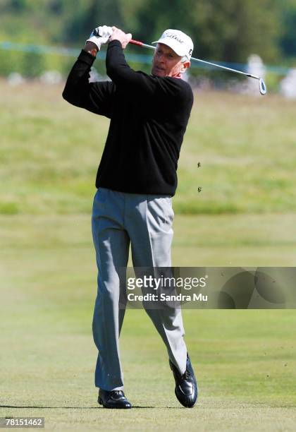Sir Bob Charles of New Zealand plays an approach on the 2nd hole during the second round of the New Zealand Open on November 30, 2007 in Queenstown,...
