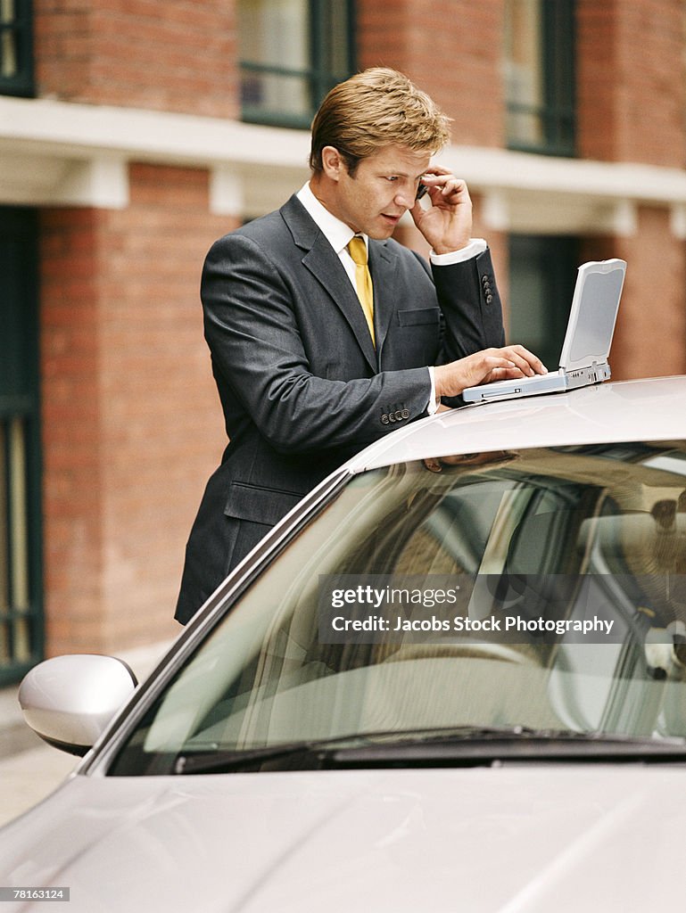 Businessman working on a laptop computer