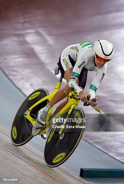 Katie Mactier of Australia competes in the women's individual pursuit qualifying during day one of the Sydney UCI World Cup Classics at The Dunc Gray...