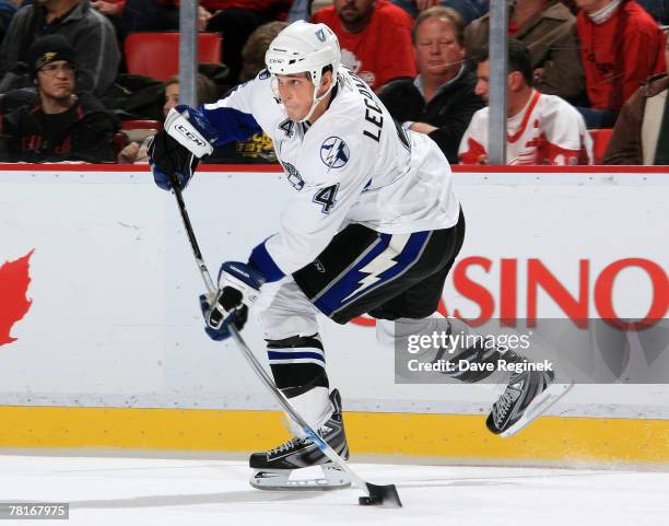 Vincent Lecavalier of the Tampa Bay Lightning takes a wrist shot during the NHL game against the Detroit Red Wings at Joe Louis Arena November 29,...