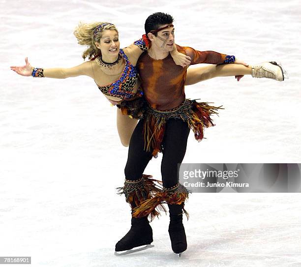 Brent Bommentre and Kimberly Navarro of the USA compete in the Ice Dancing Original Dance of the ISU Grand Prix of Figure Skating NHK Trophy at...