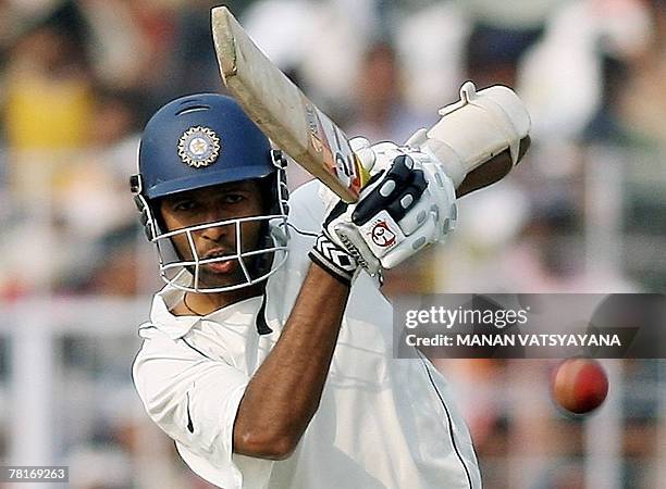 Indian cricketer Wasim Jaffar plays a stroke during the first day of the second Test match at the Eden Gardens Stadium in Kolkata, 30 November 2007 ....