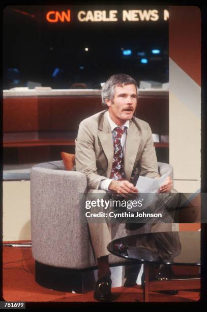 Ted Turner is interviewed at the CNN studio in Atlanta, GA. Turner debuts his twenty-four hour news channel The Cable News Network this month, amidst...