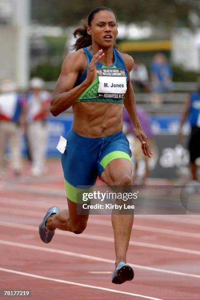 Marion Jones wins women's 100-meter heat in 11.17 in the USA Track & Field Championships at IUPUI's Mike A. Carroll Track & Soccer Stadium in...