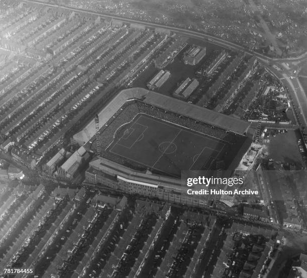 An aerial view of Goodison Park football stadium during an English League Division One match on 19 March 1966 at Goodison Park, Walton, Liverpool,...