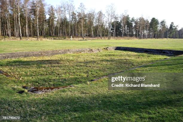 Structural remains at the site of the former Bergen-Belsen German Nazi concentration camp in Lower Saxony, Germany, 2014. The site is now a museum...