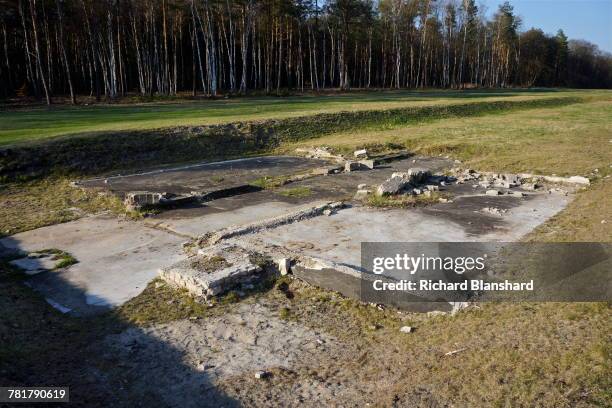 Structural remains at the site of the former Bergen-Belsen German Nazi concentration camp in Lower Saxony, Germany, 2014. The site is now a museum...