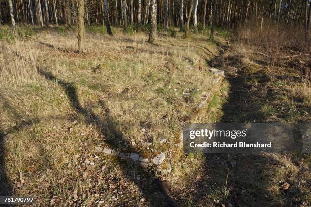 Structural remains at the site of the former Bergen-Belsen German Nazi concentration camp in Lower Saxony, Germany, 2014. The site is now a museum...