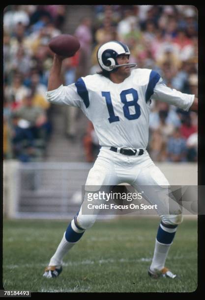 Quarterback Roman Gabriel of the Los Angeles rams is back to pass in a mid circa 1960's NFL football game. Gabriel played for the Rams from 1962-72.