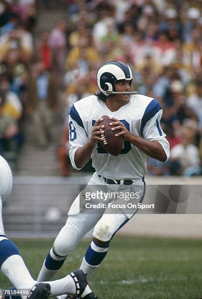 Quarterback Roman Gabriel of the Los Angeles rams is back to pass in a mid circa 1960's NFL football game. Gabriel played for the Rams from 1962-72.