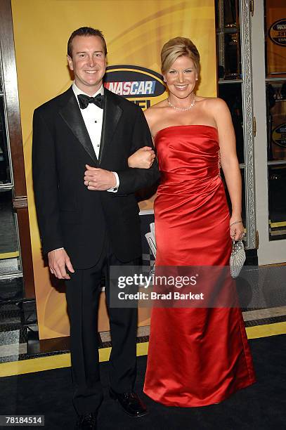 Kurt Busch , driver of the Miller Lite Dodge, and wife Eva arrive at the NASCAR Nextel Cup Series Awards Ceremony at The Waldorf Astoria on November...