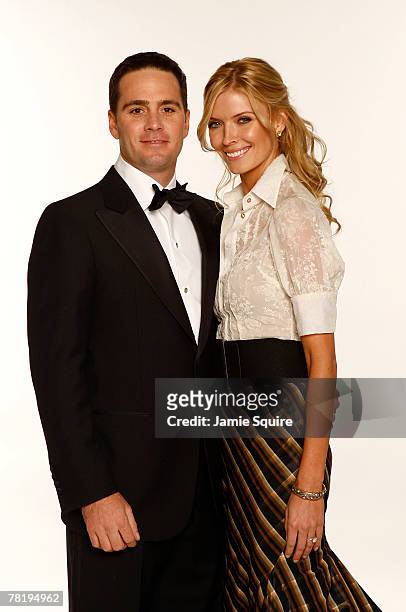 Jimmie Johnson , the 2007 Nextel Cup Champion, and his wife, Chandra pose prior to the NASCAR Nextel Cup Series Awards Ceremony at The Waldorf...