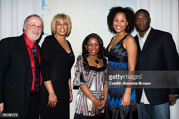 Singer, Stephanie Mills poses with Billboard staff; Director of Charts, Geoff Mayfield , R&B and Hip Hop correspondent, Gail Mitchell , R&B...