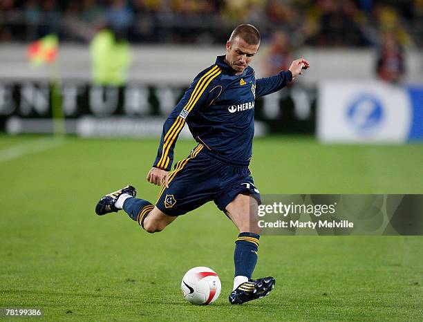 David Beckham of LA Galaxy in action during the friendly match between Wellingto Phoenix FC and the LA Galaxy held at the Westpac Stadium December 1,...