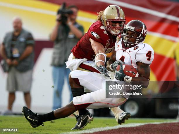 Eddie Royal of the Virginia Tech Hokies catches the game-winning touchdown past safety Jamie Silva of the Boston College Eagles in the ACC...