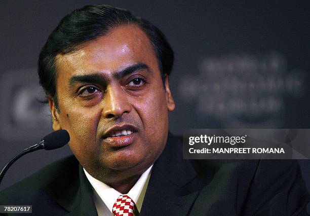 Chairman and Managing Director Reliance Industries Mukesh Ambani answers a question during the India Economic Summit in New Delhi, 02 December 2007....