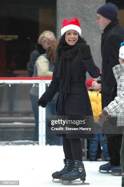 Actress Christina Millian ice skates at ABC Family's "25 Days Of Christmas" Winter Wonderland at The Rock Center Cafe on December 2, 2007 in New York...