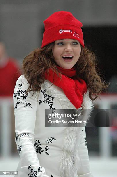 Actress April Matson ice skates at ABC Family's "25 Days Of Christmas" Winter Wonderland at The Rock Center Cafe on December 2, 2007 in New York City.