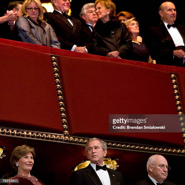 First Lady Laura Bush, President George W. Bush and Vice President Dick Cheney attend the 30th Annual Kennedy Center Honors December 2, 2007 in...