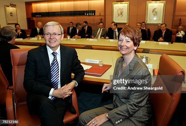 Prime Minister Kevin Rudd and deputy Prime Minister Julia Gillard pose at the government's first Ministers meeting in Parliament House on December 3,...