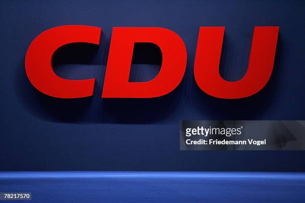 The party logo is seen at the 21st party congress of the German Christian Democratic Party is seen on December 3, 2007 in Hanover, Germany. The party...