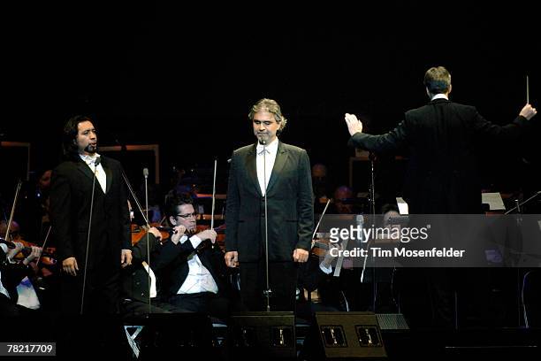 Luis Ledesma Andrea Bocelli, and Steven Mercurio peform in support of Andrea's "Vivere - The Best of Andrea Bocelli" release at HP Pavilion on...