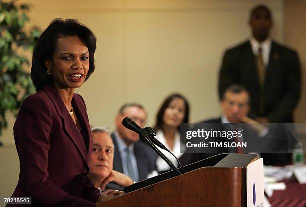 Secretary of State Condoleezza Rice makes remarks on the US-Palestinian Public-Private Partnership program 03 December, 2007 at the Aspen Institute...
