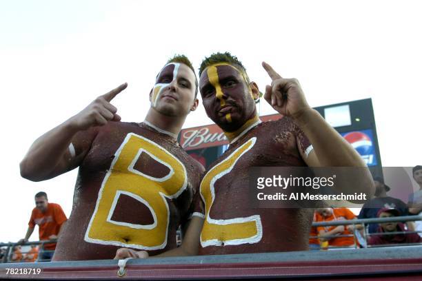 Fans of the Boston College Eagles cheer during play against the Virginia Tech Hokies in the ACC Championship Game at Jacksonville Municipal Stadium...