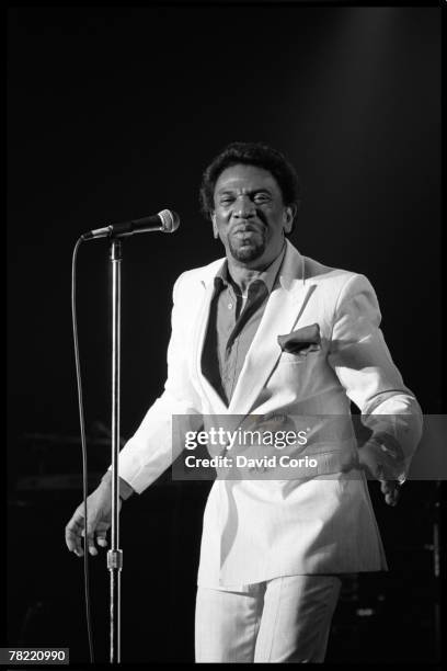 Leader of James Brown's vocal group "Famous Flames" Bobby Byrd performs onstage at the Town & Country Club on July 20, 1988 in London, England.