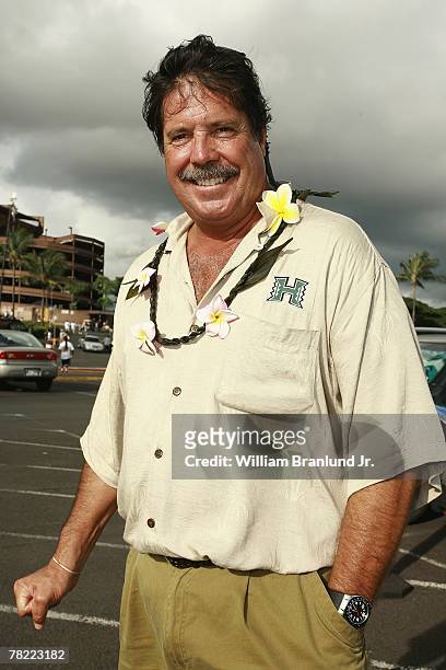 Terry Brennan, father of Colt Brennan of the Hawaii Warriors, smiles for a photo outside Aloha Stadium before the game between the Washington Huskies...
