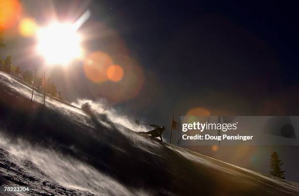 Jouni Pellinen of Finland skis the begining of the windblown course however he did not finish in the Mens FIS Alpine World Cup Super G on the Birds...