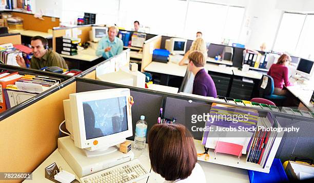 businesspeople working - peeking cubicle stock pictures, royalty-free photos & images