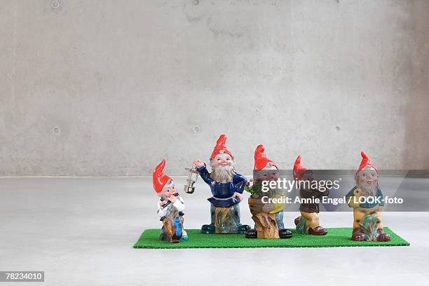 family of five garden gnomes - zwerg stock-fotos und bilder